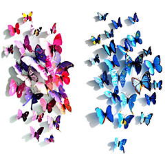 Popular PVC Three-Dimensional Simulation Butterfly Wall Stickers Wall Art Decals(Assorted Colours)(12 Pcs)