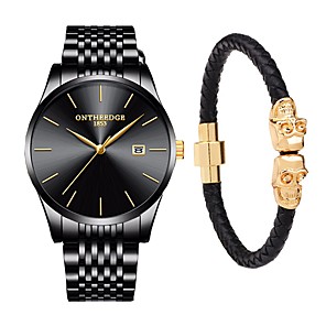 Heren Dress horloge Japans Kwarts 30 m Waterbestendig Kalender Chronograaf Roestvrij staal Band Analoog Luxe Elegant Zwart / Zilver - Zwart en Gold Goud / White Zwart / Zilver Twee jaar Levensduur
