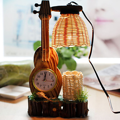 Kreativ tre fiolin med klokke penn container dekorasjon bordlampe ...